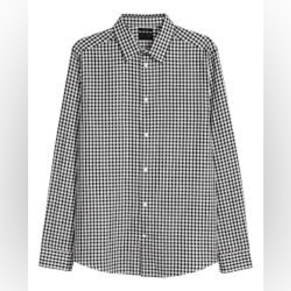 H&M Men’s Slim Fit Easy Run Black & White Plaid Dress Shirt, Size Small